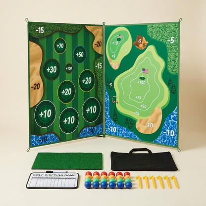 2in1 Golf Training & Play Set – Indoor & Outdoor Swing Mat with Target Wall & Club