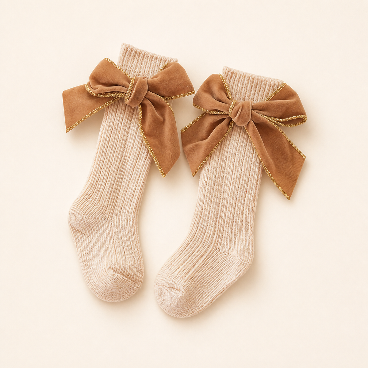 Baby Girls’ Christmas Knee-High Socks with Velvet Bows