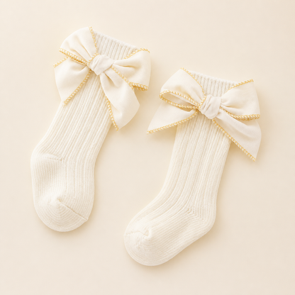 Baby Girls’ Christmas Knee-High Socks with Velvet Bows