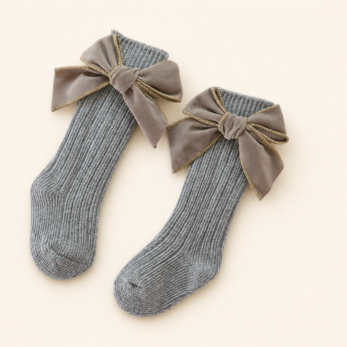 Baby Girls’ Christmas Knee-High Socks with Velvet Bows