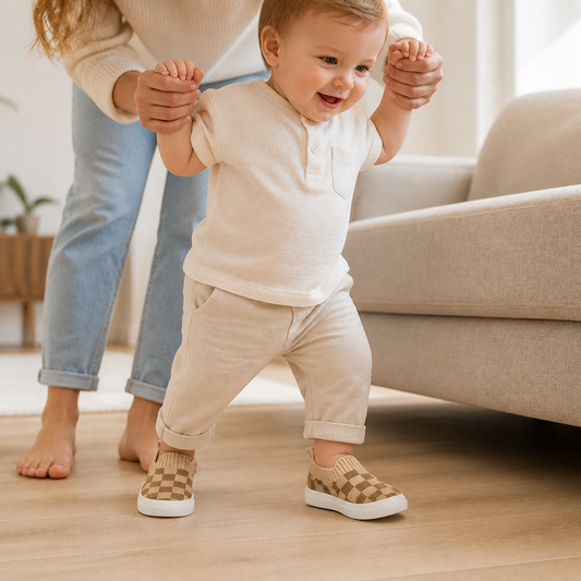 Checkered Lightweight Baby Walking Shoes with Soft, Non-Slip Soles