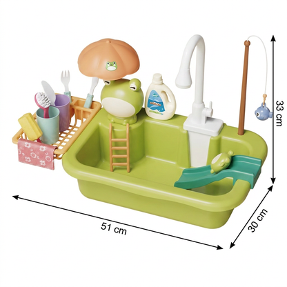 Kids Play Kitchen Sink Set with Running Water & Fishing Game