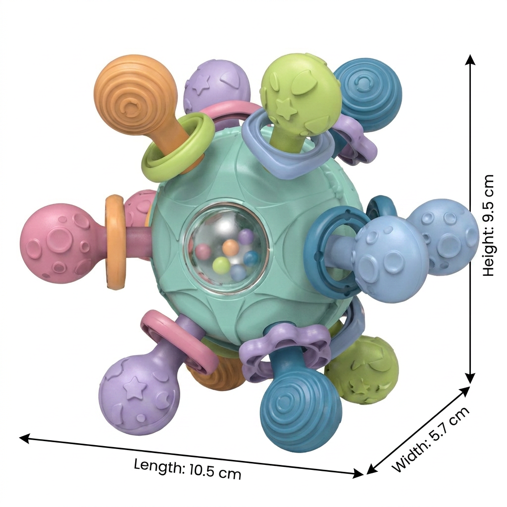 Sensory Baby Activity Ball with Silicone Teether and Rattle