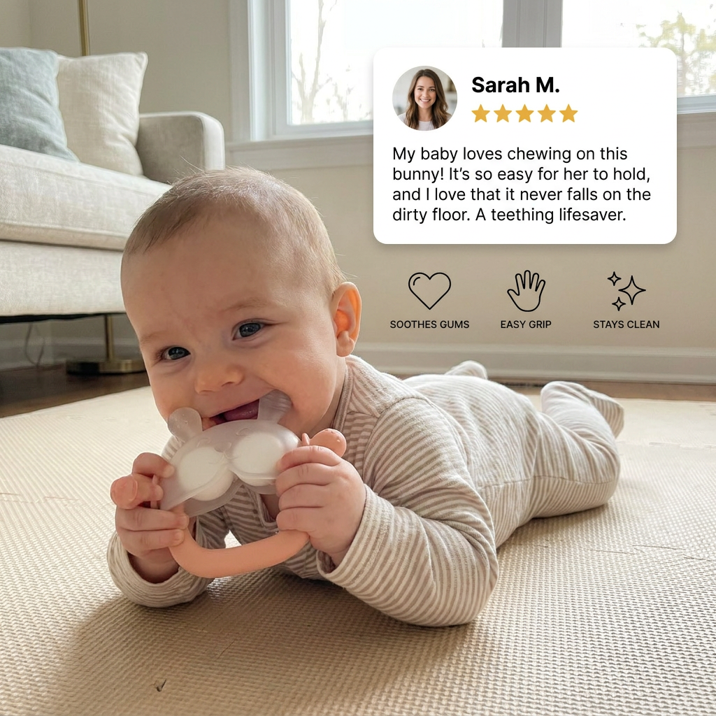 Bunny Baby Teething Mitten – Soft BPA-Free Silicone Gum Soother with Anti-Drop Wristband (3–18 Months)