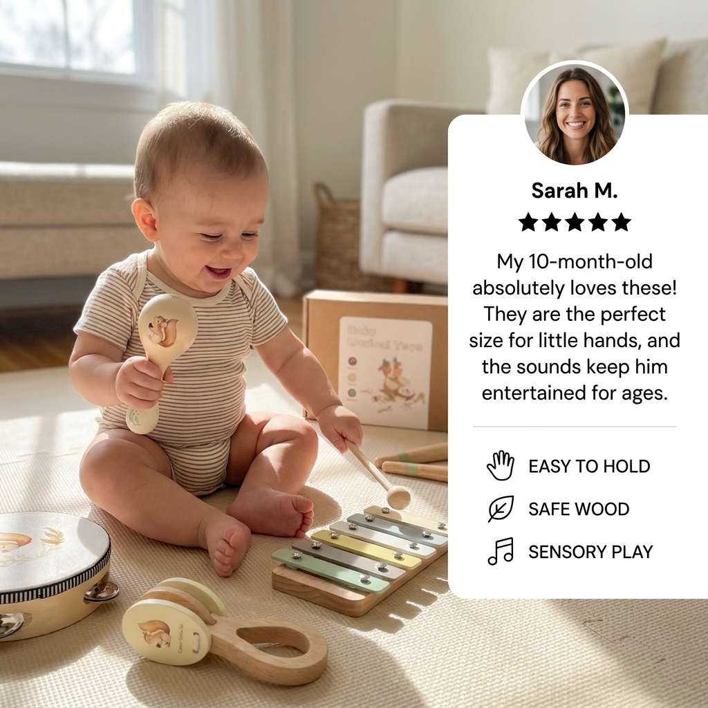 Montessori Wooden Musical Instruments Set for Babies – Sensory Learning Toy