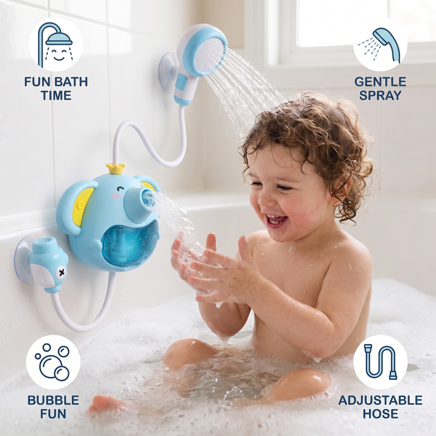 Musical Elephant Bubble Bath Toy with Shower Head