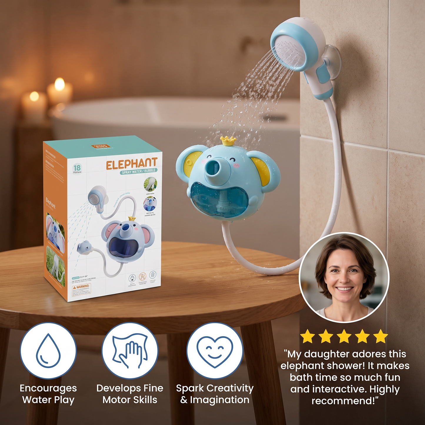 Musical Elephant Bubble Bath Toy with Shower Head