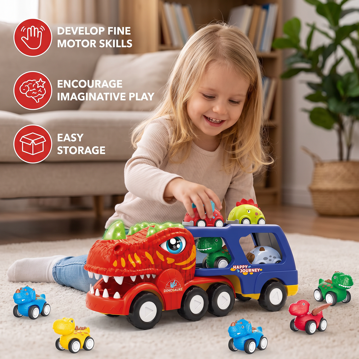 Dinosaur Transport Truck Toy Set with Mini Dino Cars