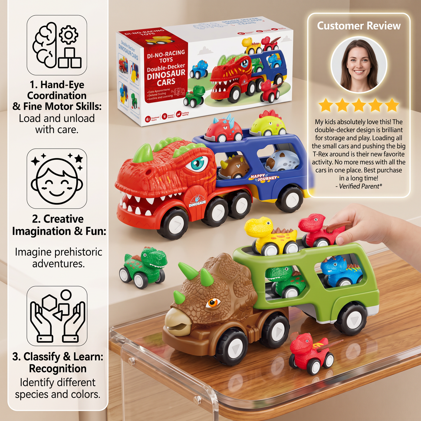 Dinosaur Transport Truck Toy Set with Mini Dino Cars