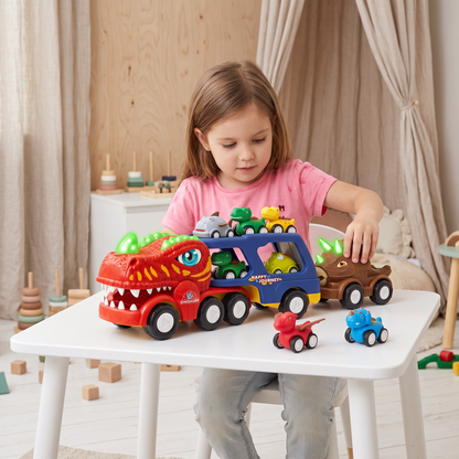 Dinosaur Transport Truck Toy Set with Mini Dino Cars