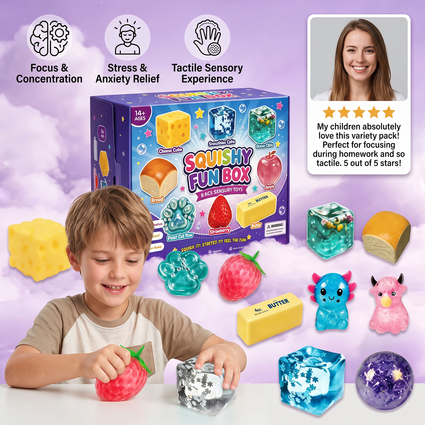 Premium Squishy Fidget Toy Set – 8 Sensory Toys