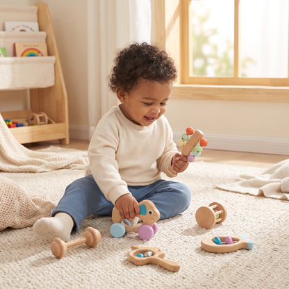 Wooden Baby Gift Set – Rattle & Musical Toy Set for Newborns