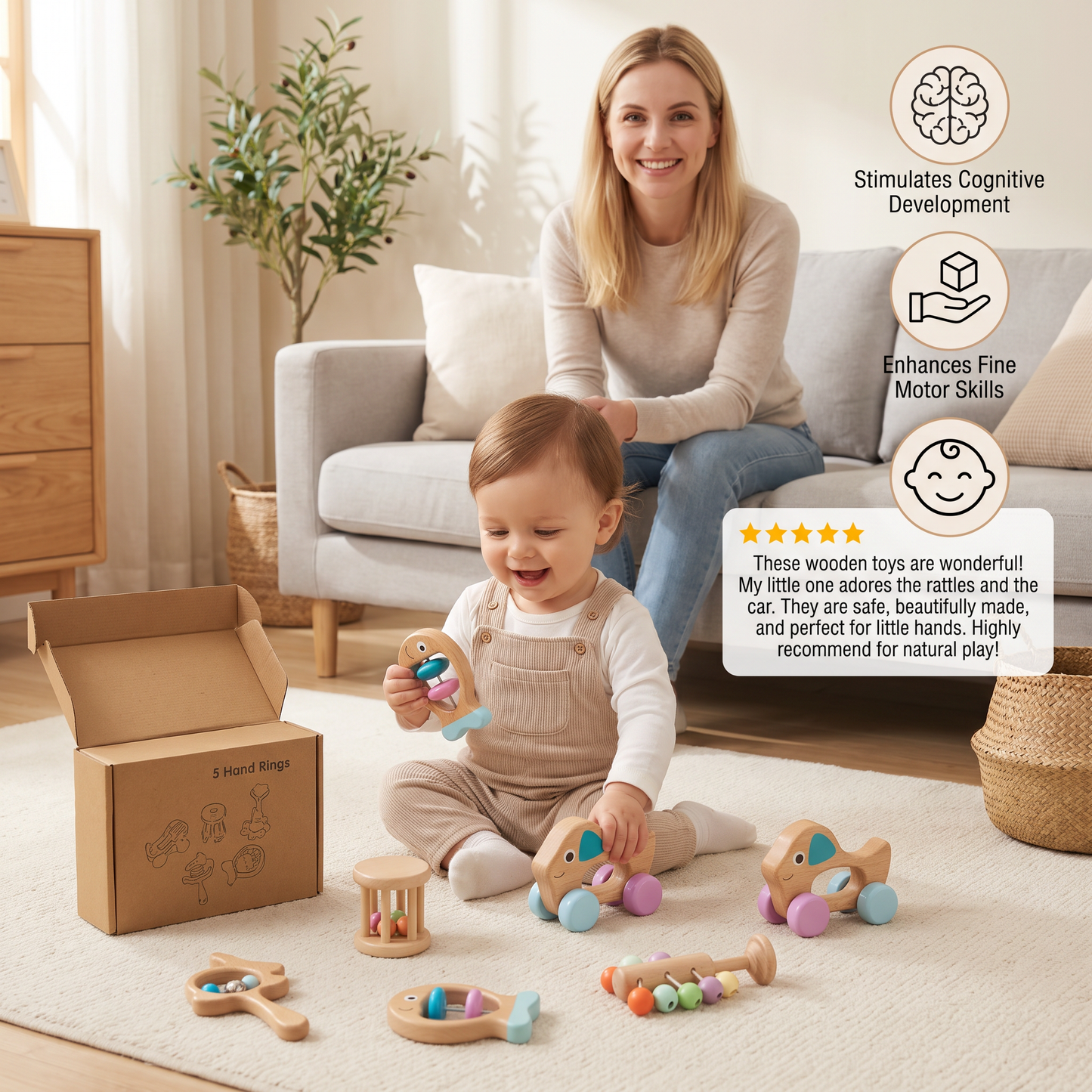 Wooden Baby Gift Set – Rattle & Musical Toy Set for Newborns