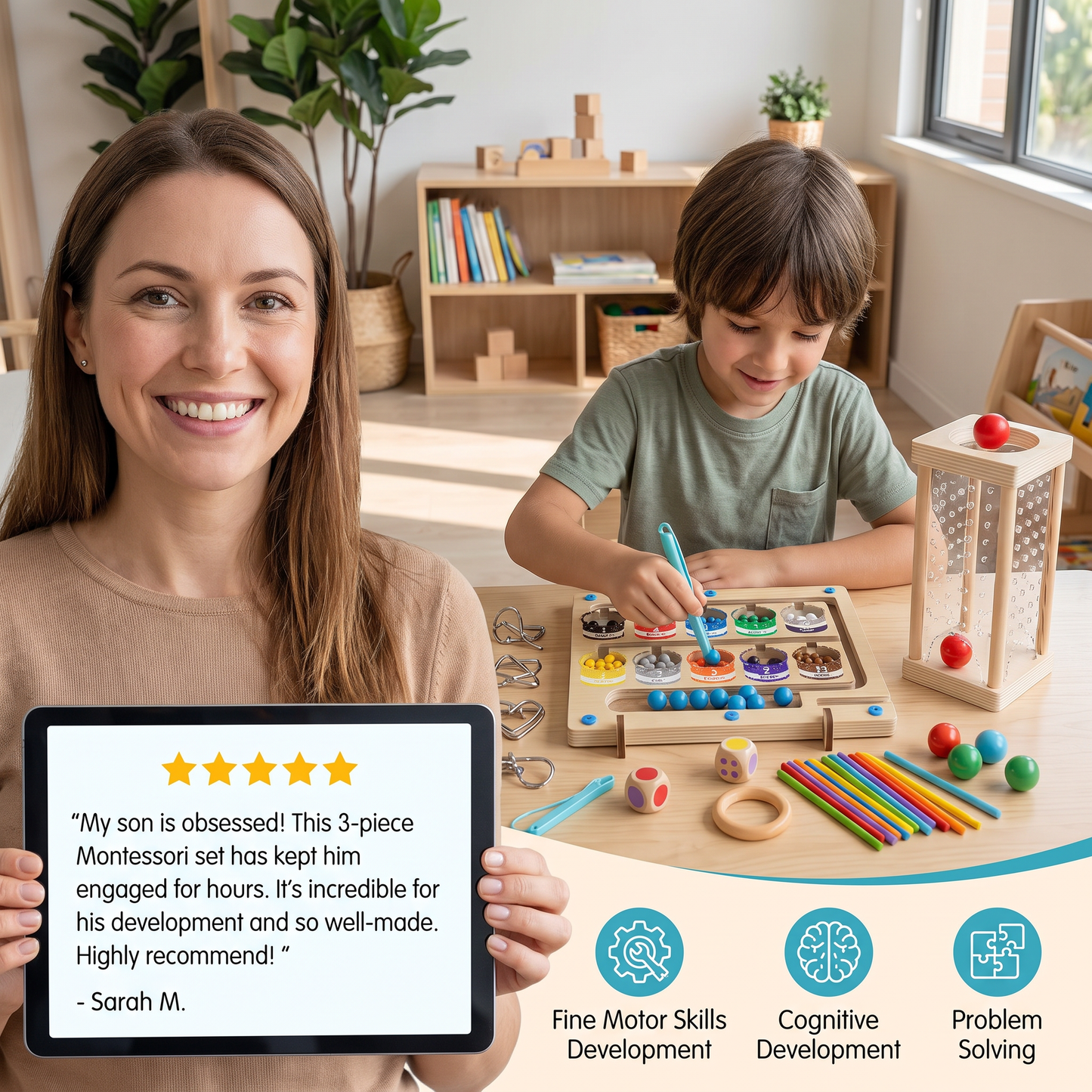 3-piece Montessori Learning & Puzzle Activity Set for Kids