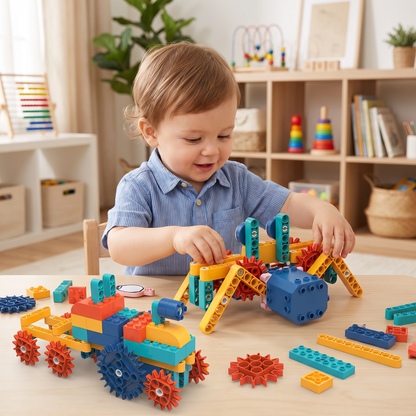 Science and education building blocks with motor