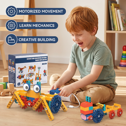 Science and education building blocks with motor