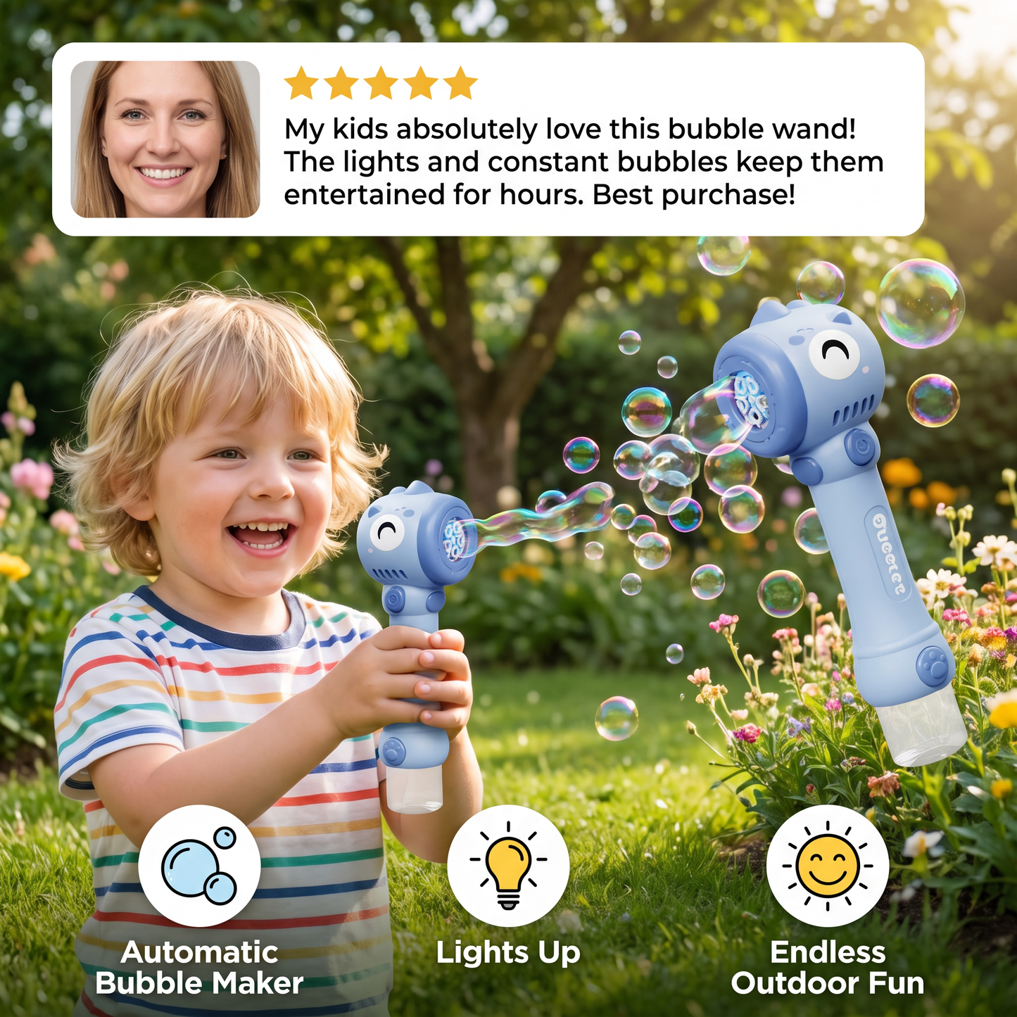 Light-Up Bubble Wand for Kids – Automatic Bubble Maker