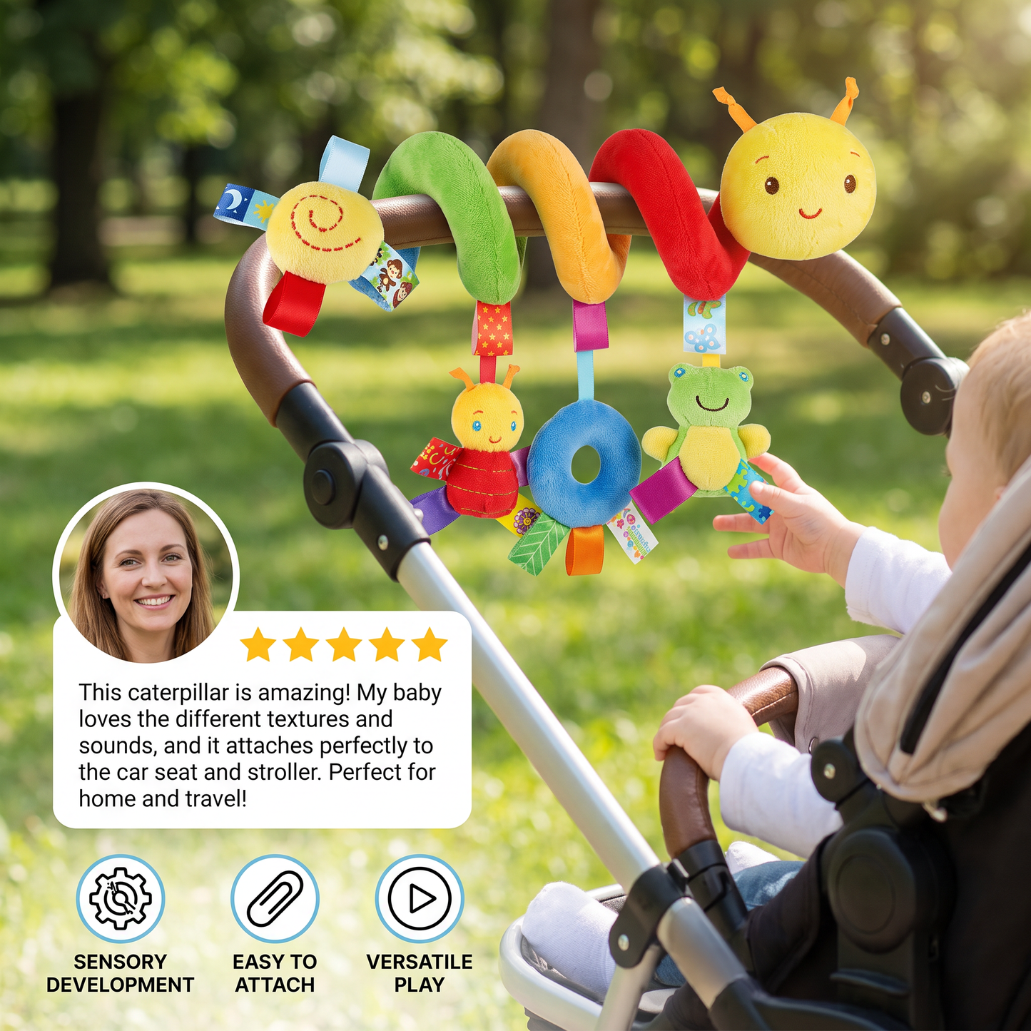 3in1 caterpillar rattle toy for home and on the go