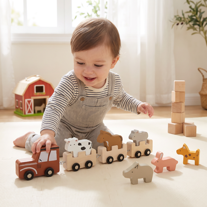 Wooden Farm Animal Train Set