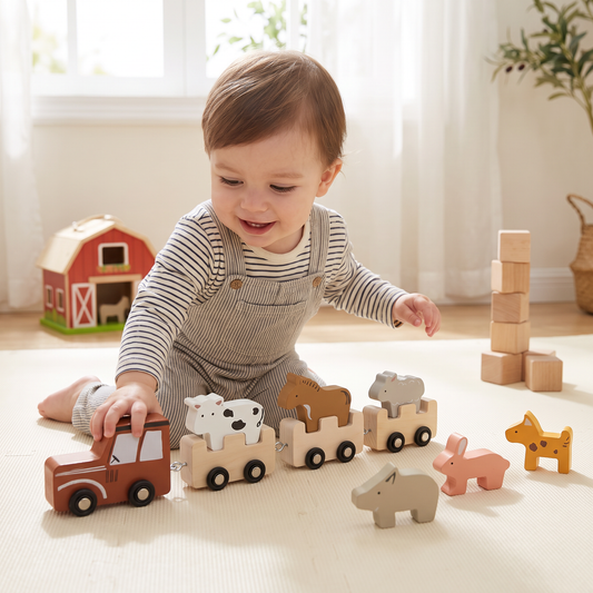 Wooden Farm Animal Train Set