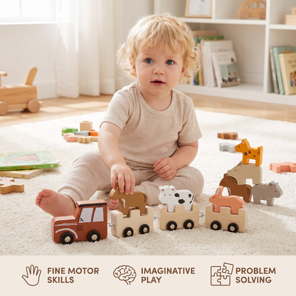 Wooden Farm Animal Train Set