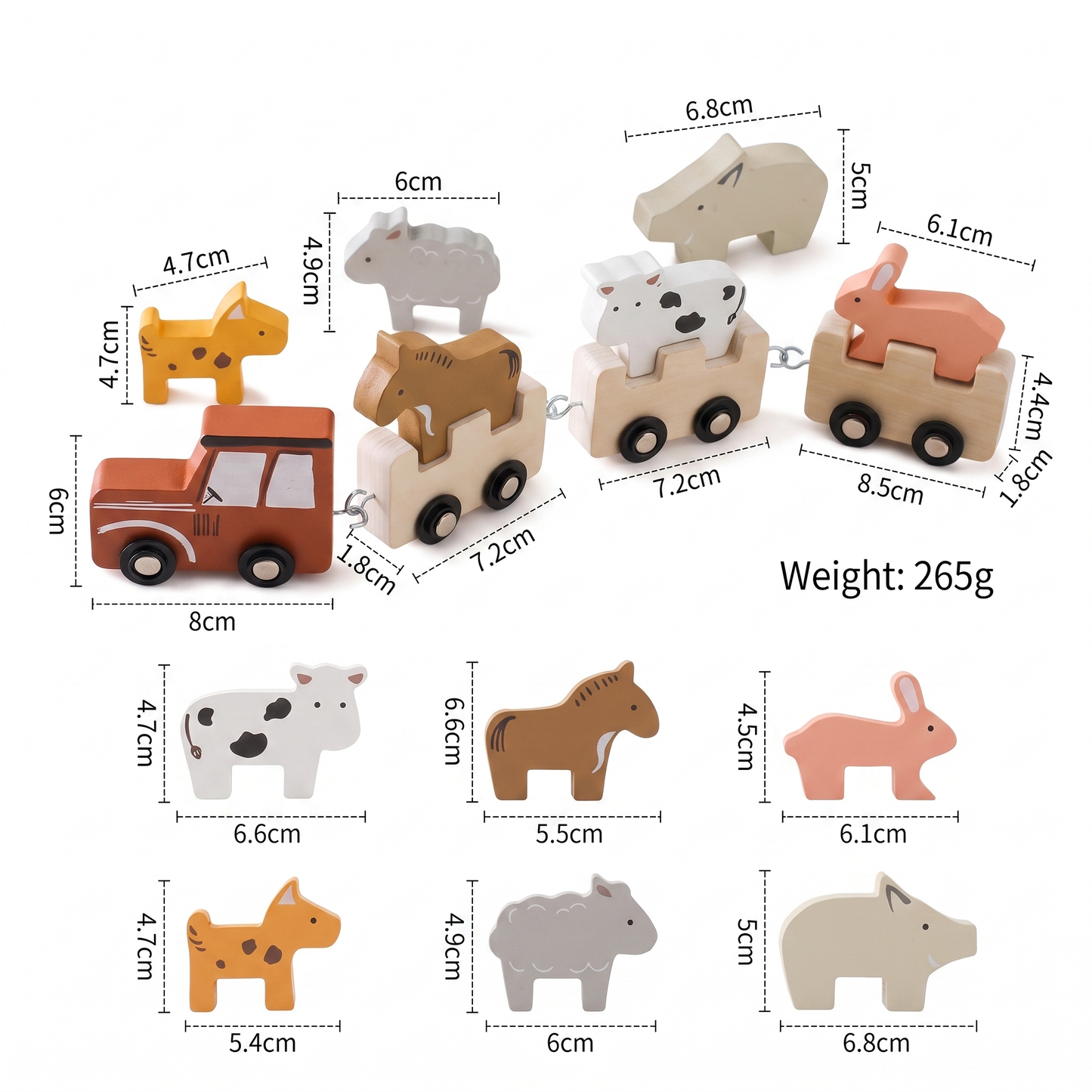 Wooden Farm Animal Train Set