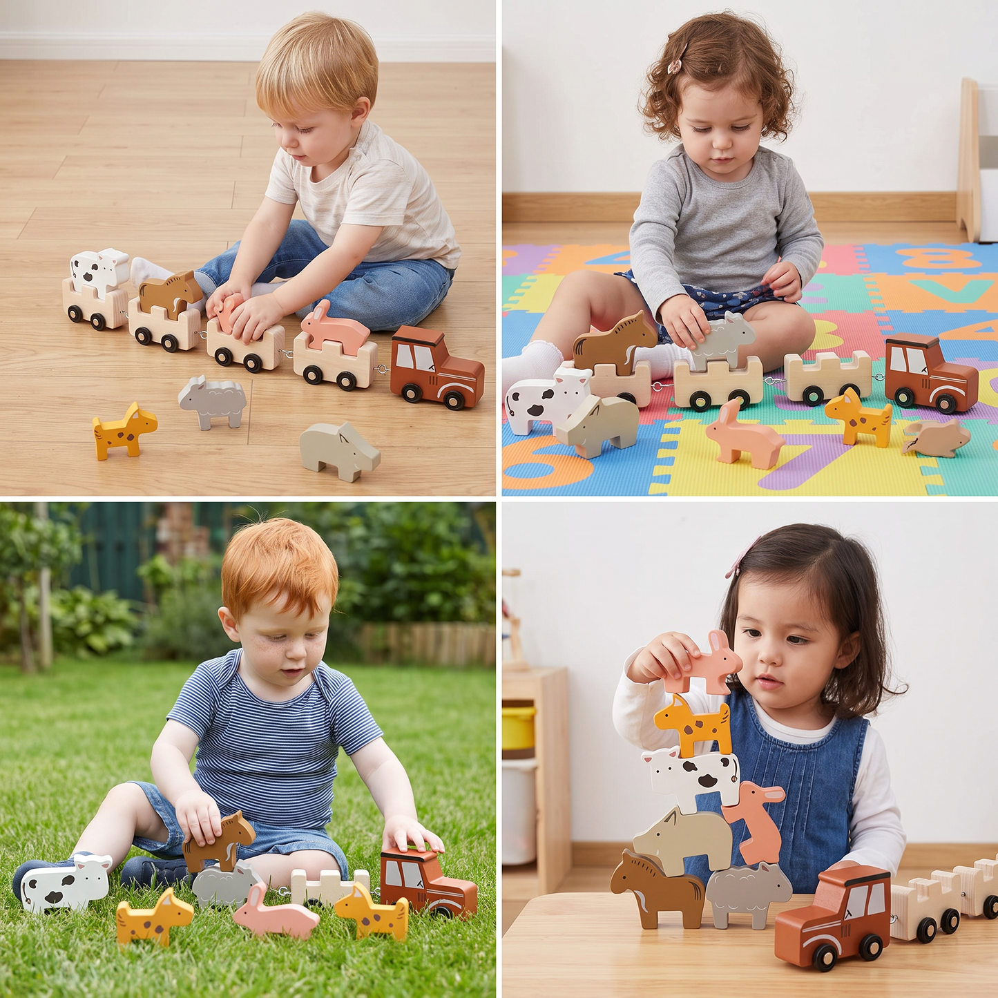 Wooden Farm Animal Train Set