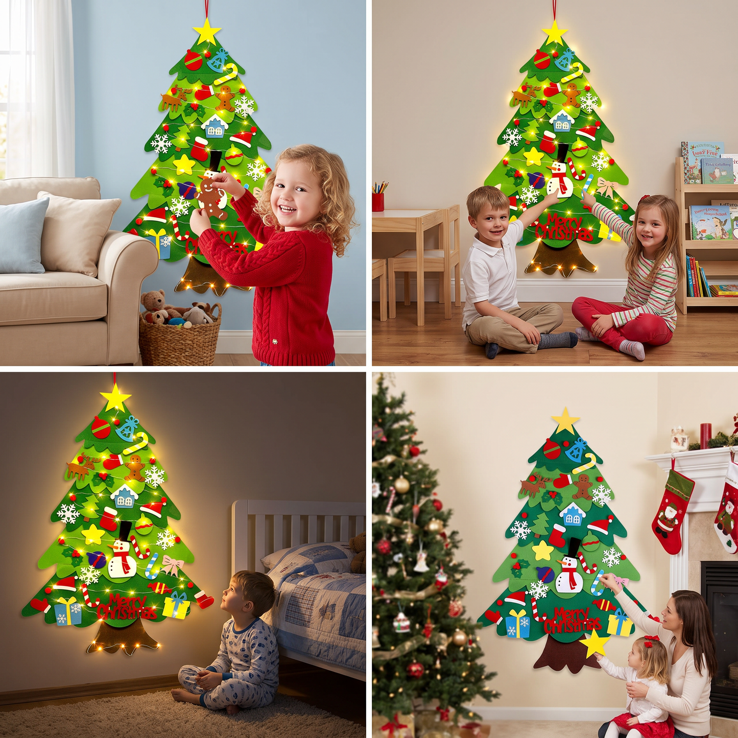 Montessori Felt Christmas Tree With Fairy Lights