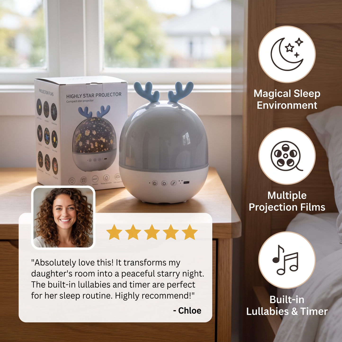 Star Projector – Transform Your Room into a Magical World for Calming Sleep