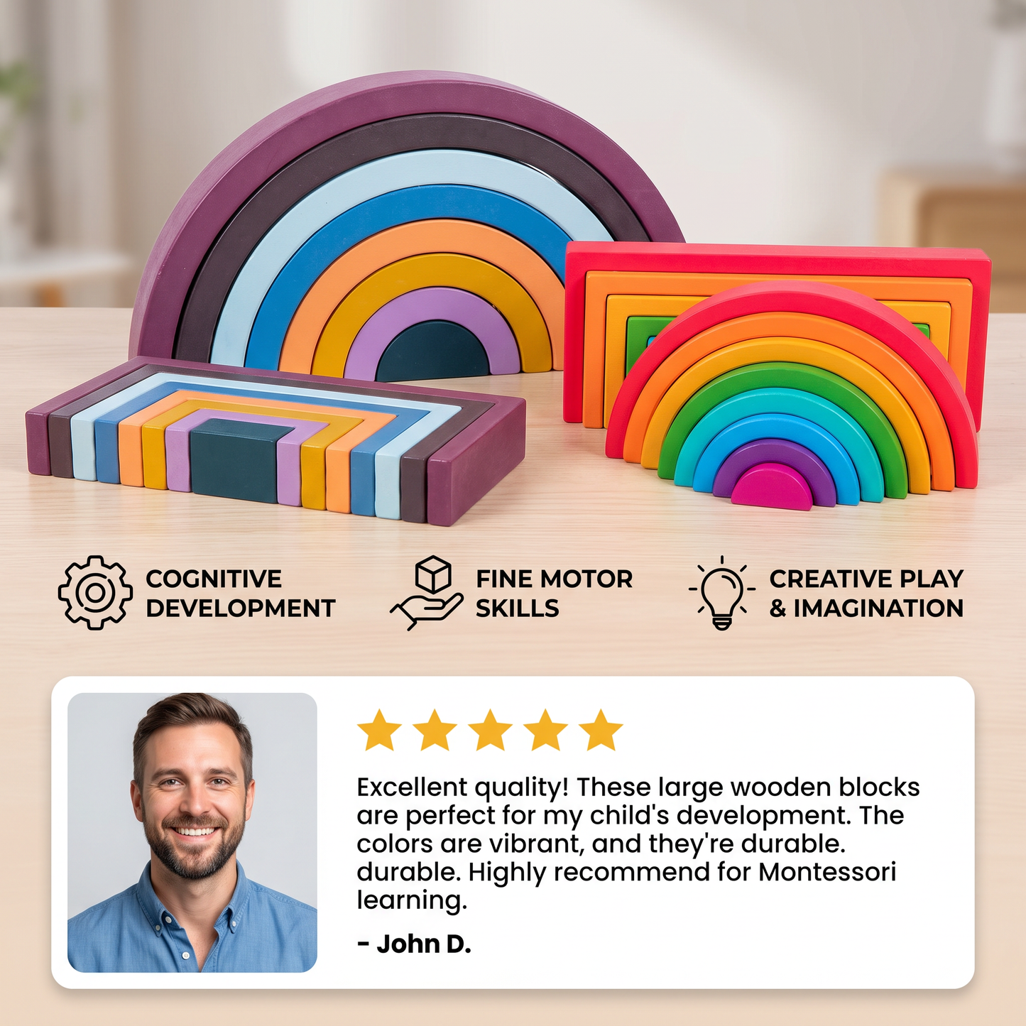 Montessori Colored Wooden Building Blocks