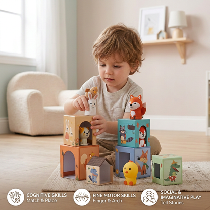 Educational farm finger puppet stacking game