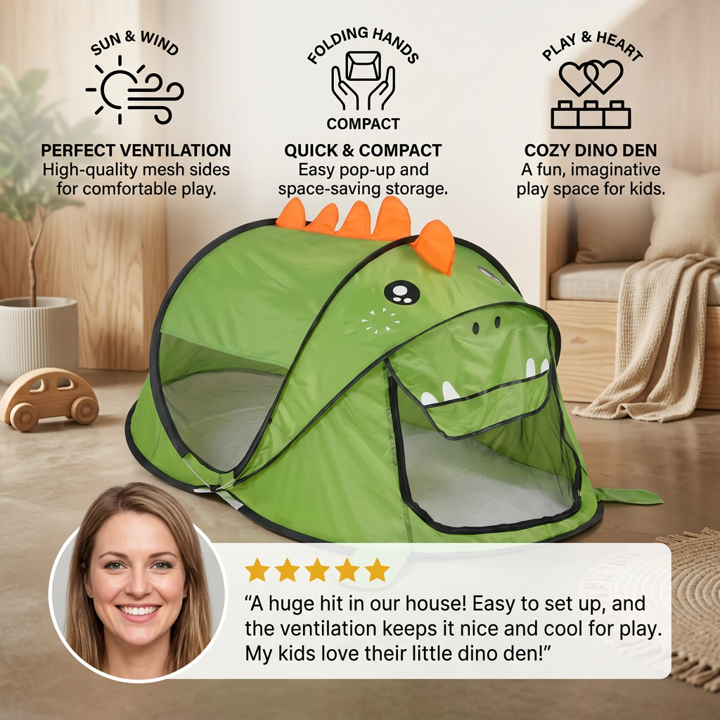 Foldable Dino Play Tent for Kids – Perfect for Warm Days & Cozy Playtime