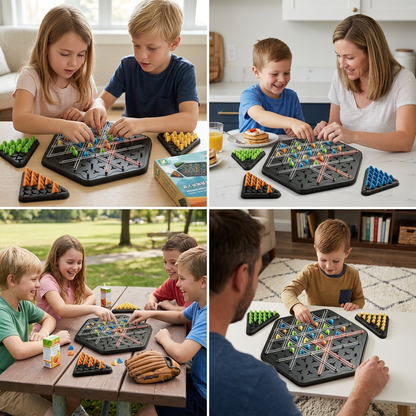 Rubber band triangle chess family game