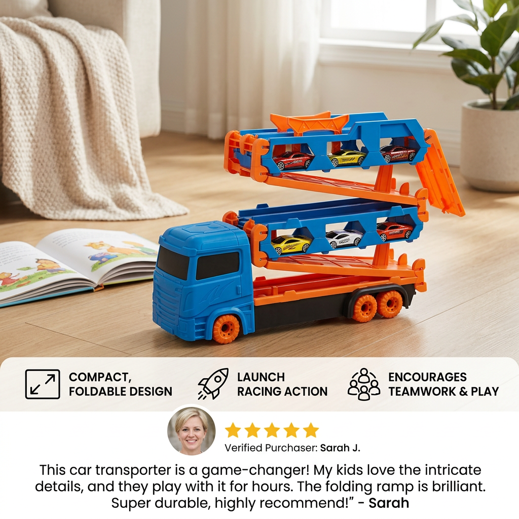 Car Play Truck with Foldable Catapult Race Track