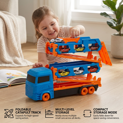 Car Play Truck with Foldable Catapult Race Track