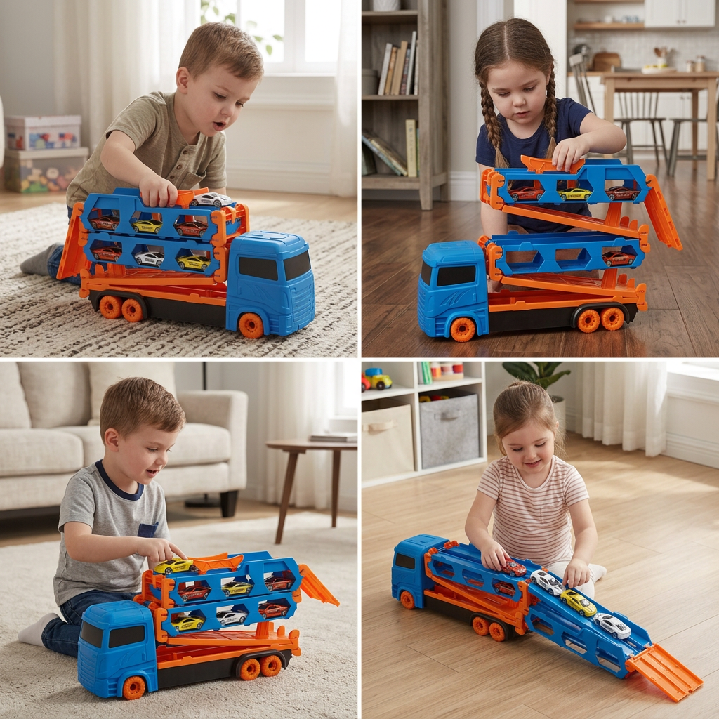 Car Play Truck with Foldable Catapult Race Track