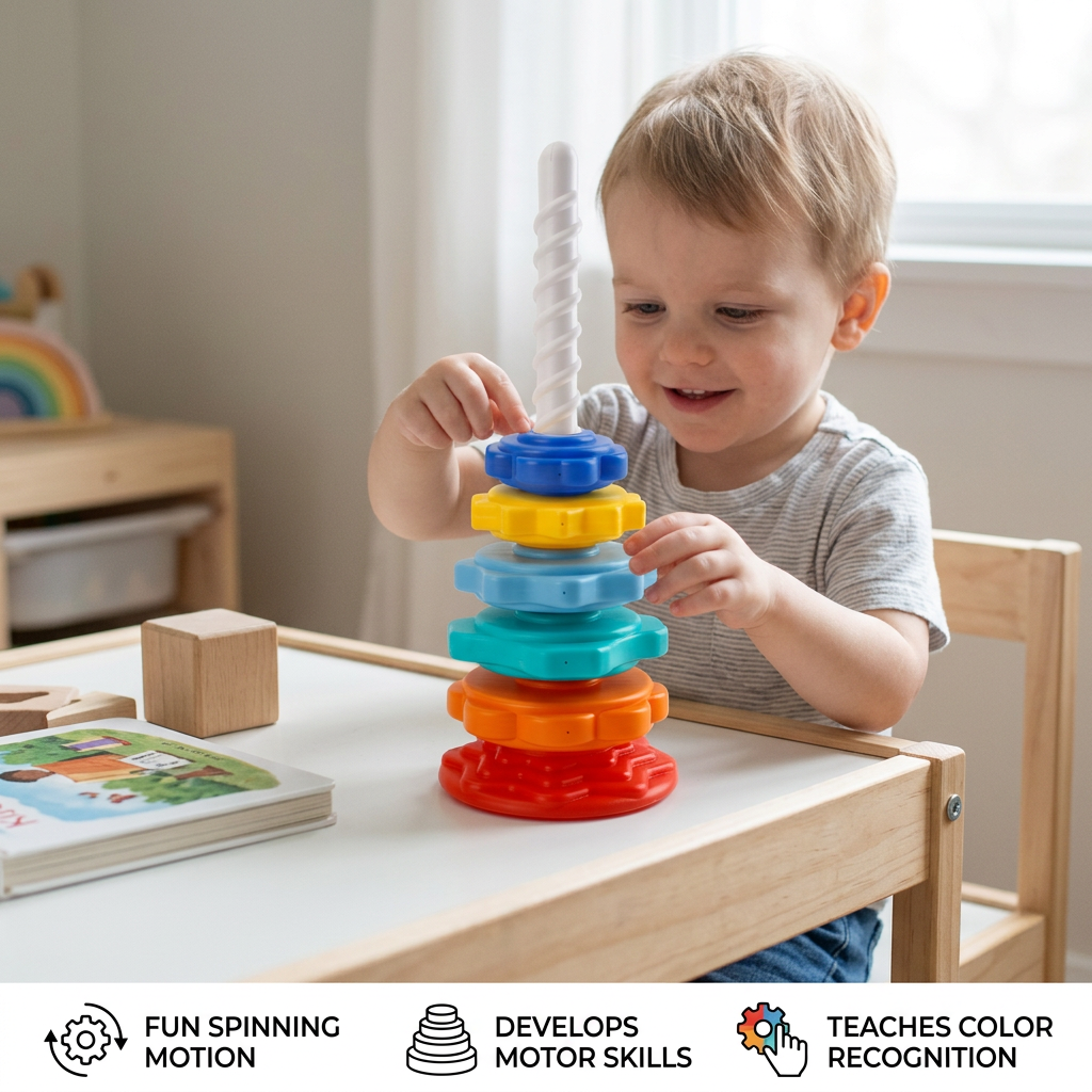 Rainbow spinning and colour tower toy