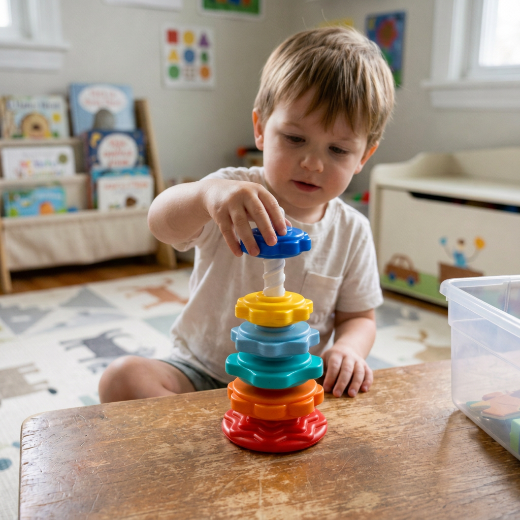 Rainbow spinning and colour tower toy