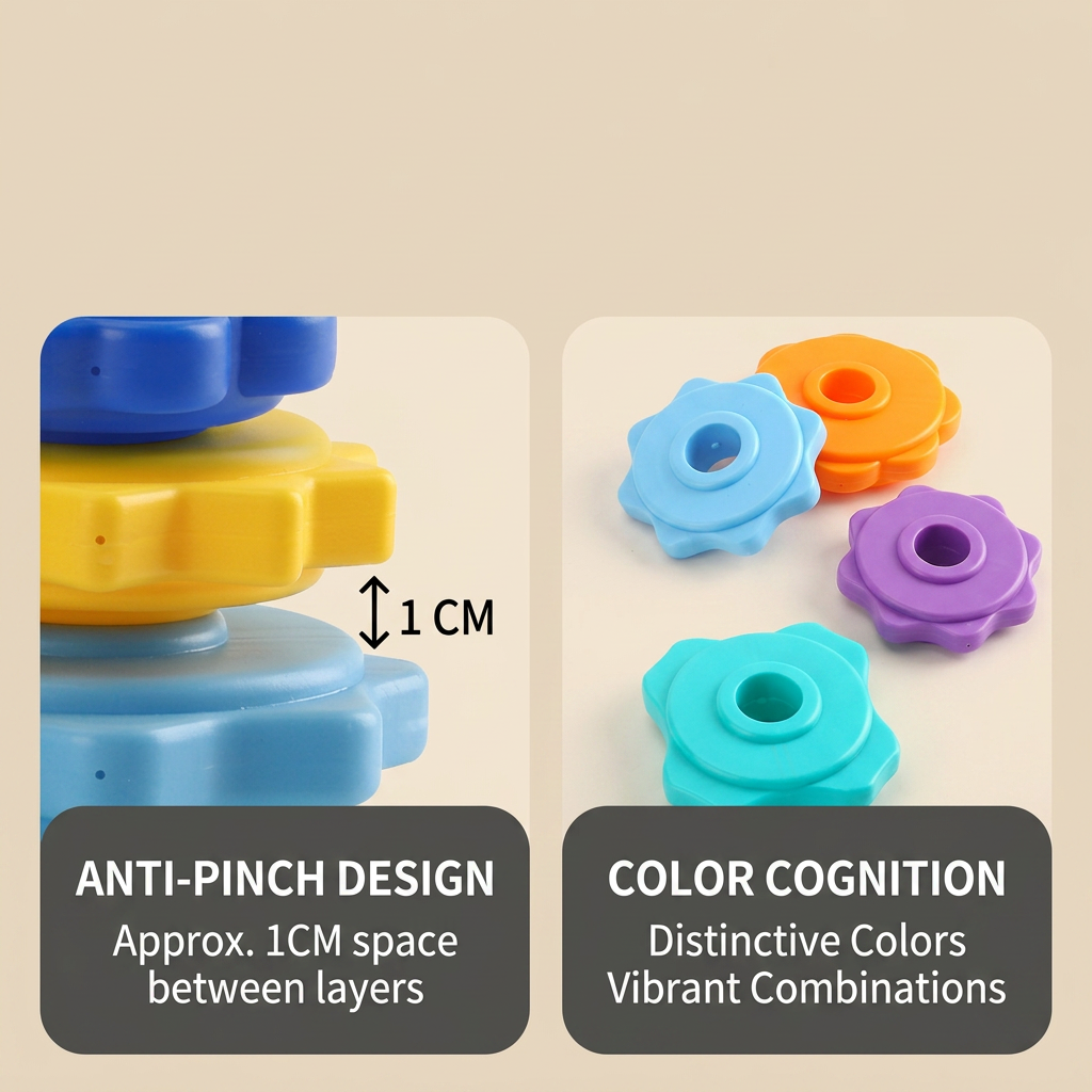 Rainbow spinning and colour tower toy