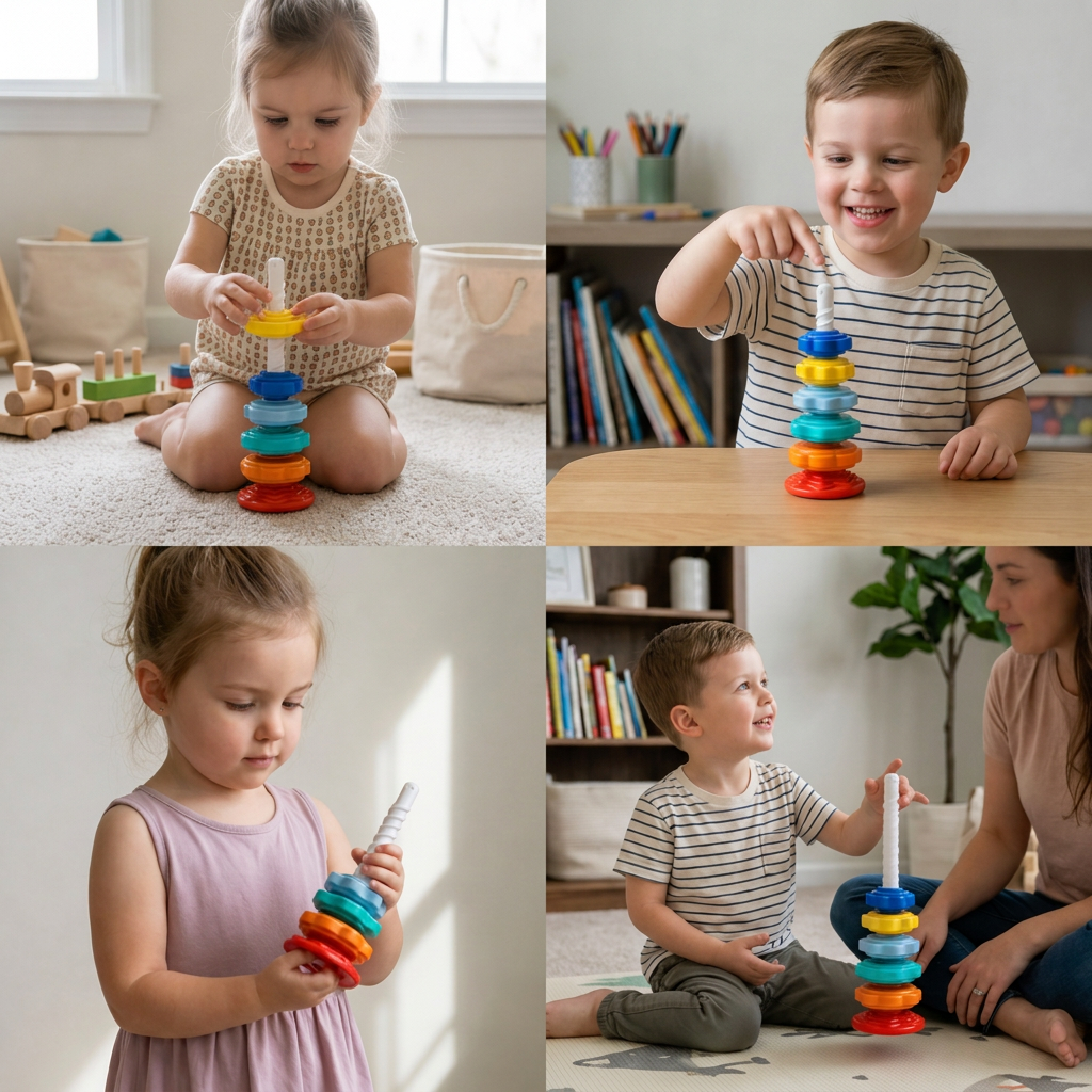Rainbow spinning and colour tower toy