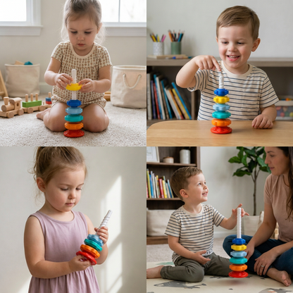 Rainbow spinning and colour tower toy