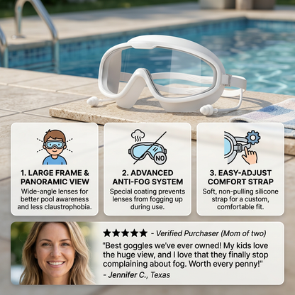 Kids Swimming goggles with large frames and anti-fog system