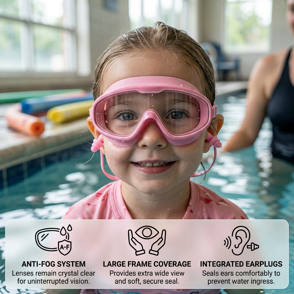 Kids Swimming goggles with large frames and anti-fog system