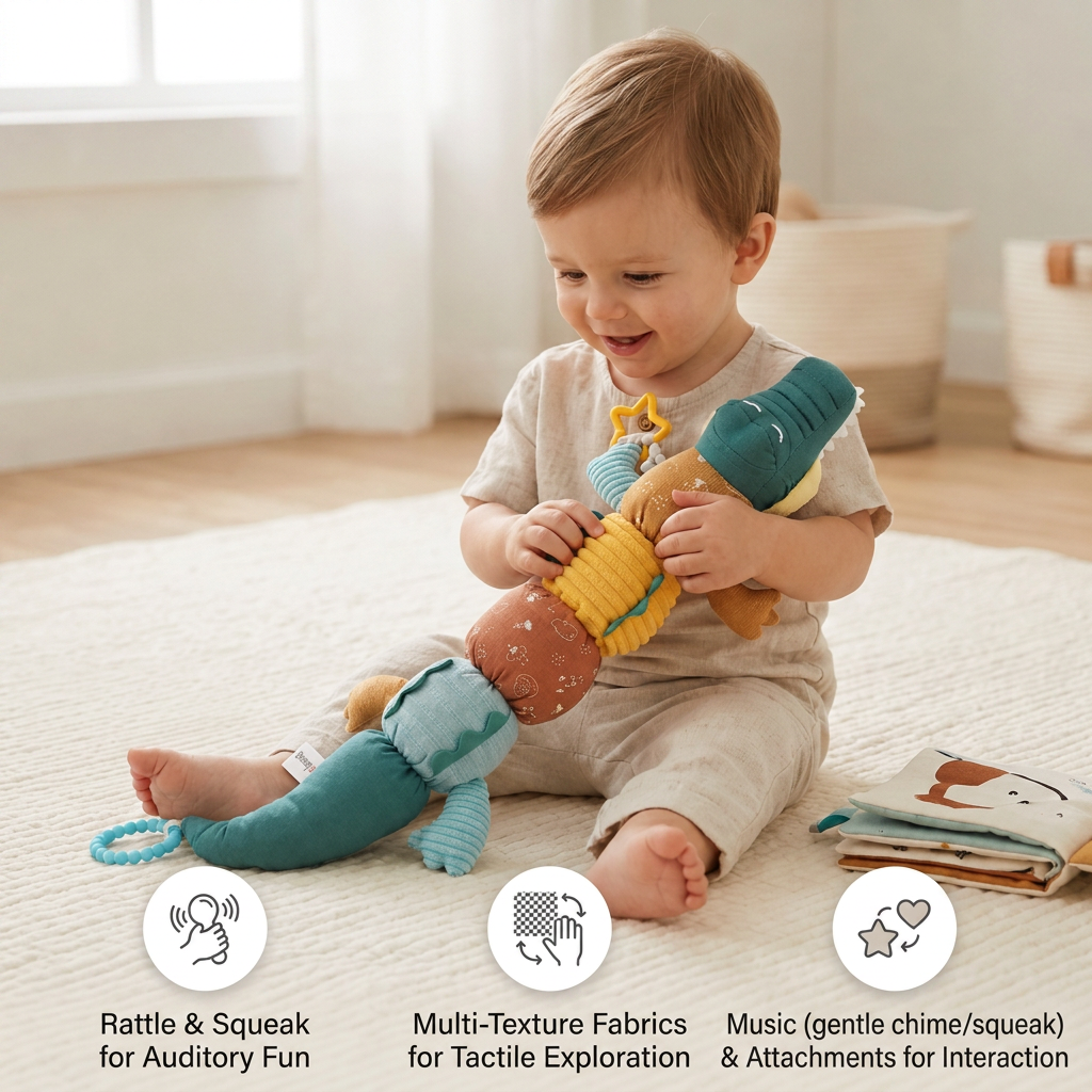 Sensory Plush Rattle and Music Crocodile