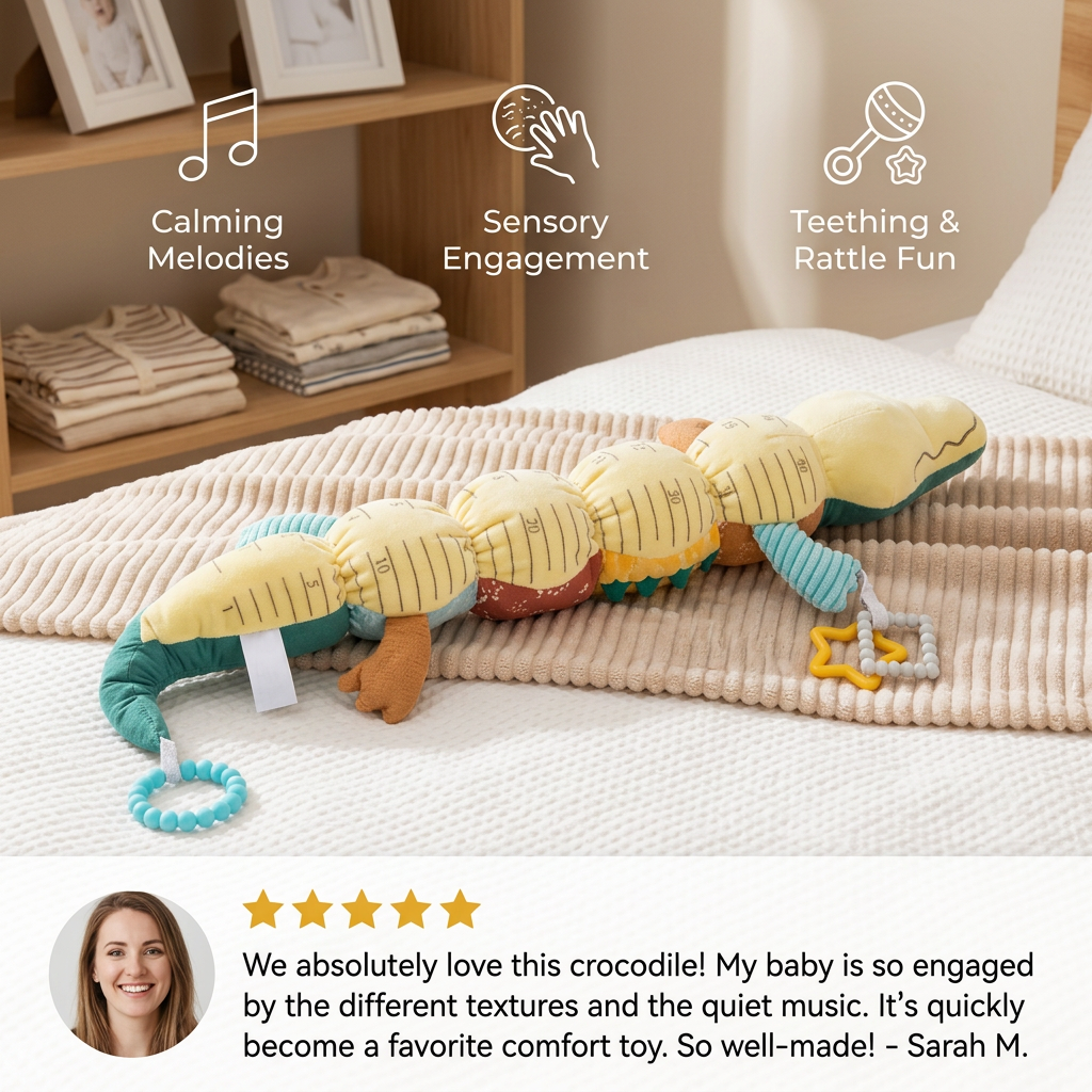 Sensory Plush Rattle and Music Crocodile