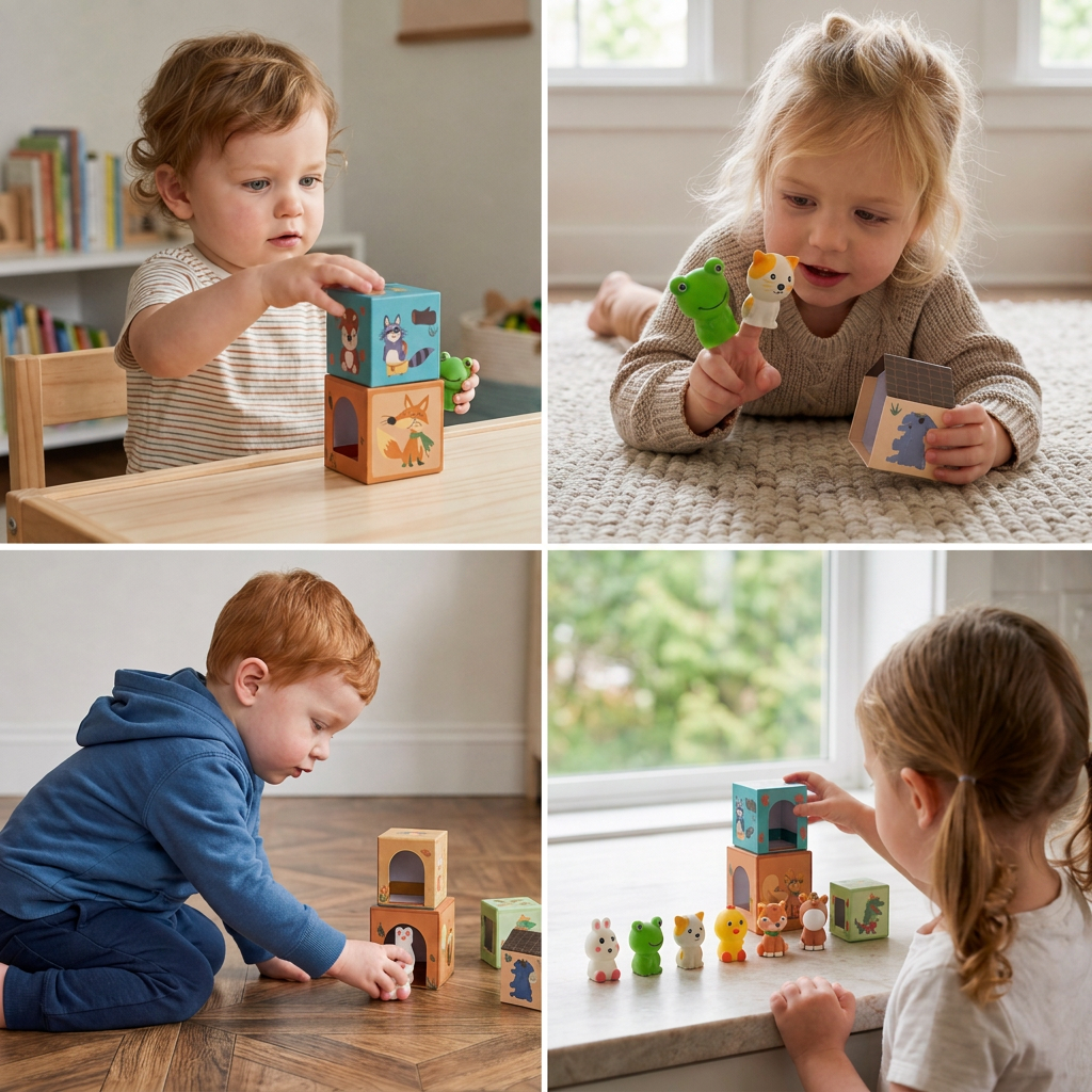 Educational farm finger puppet stacking game