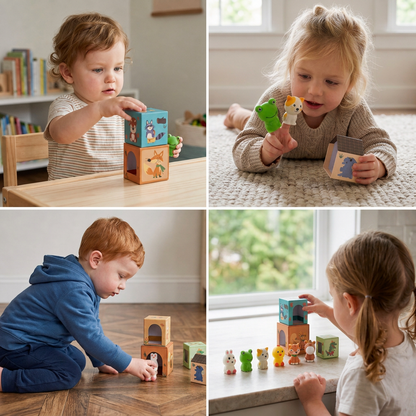 Educational farm finger puppet stacking game