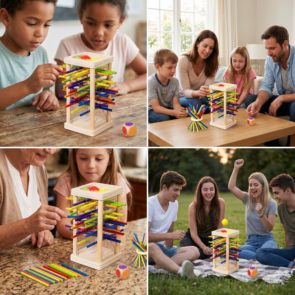 Educational 3-in-1 wooden ball and stick dexterity game
