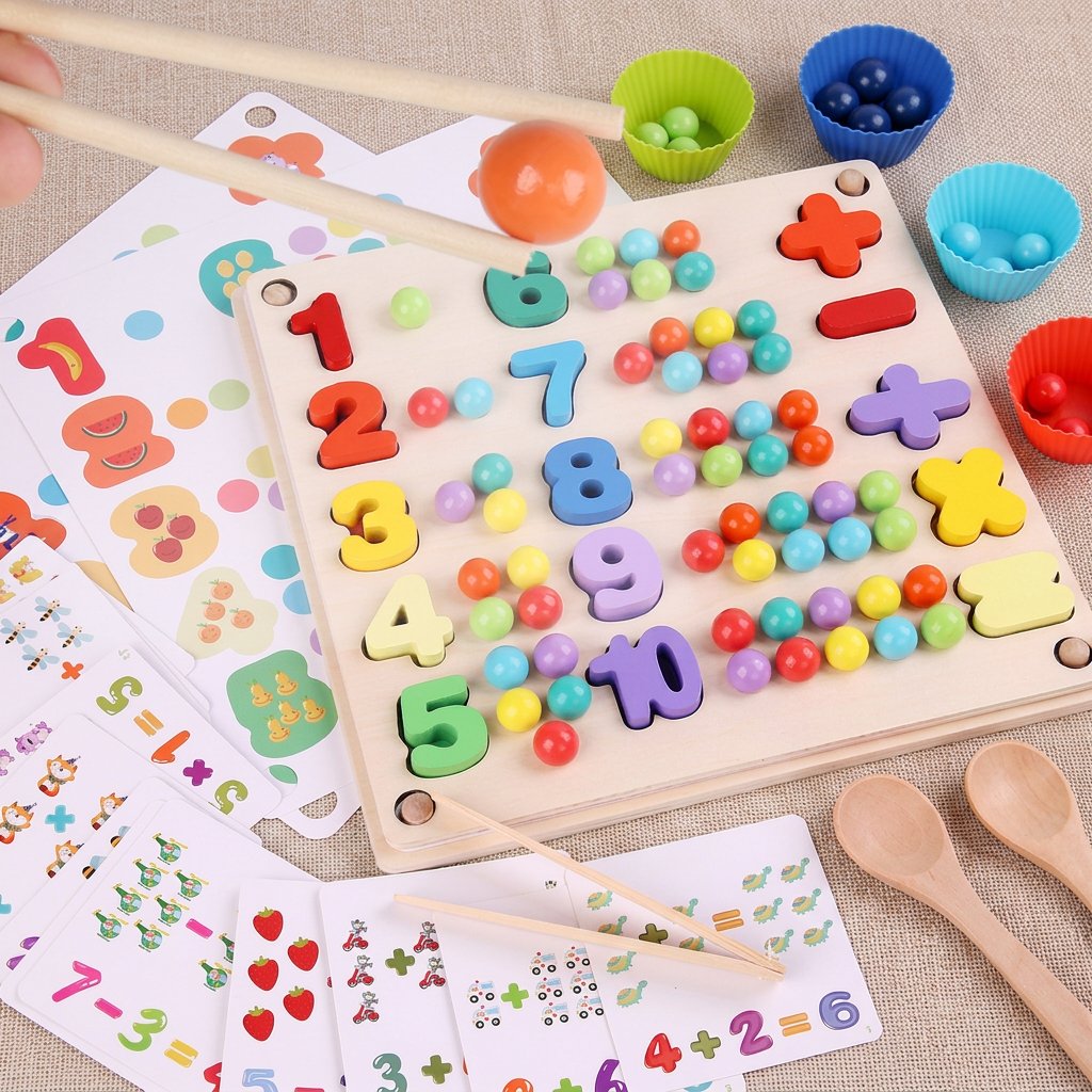 Montessori Wooden Bead Sorting Game