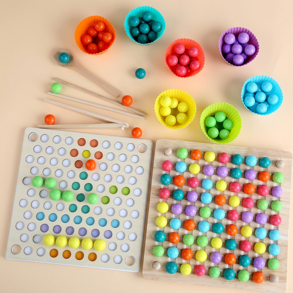 Montessori Wooden Bead Sorting Game